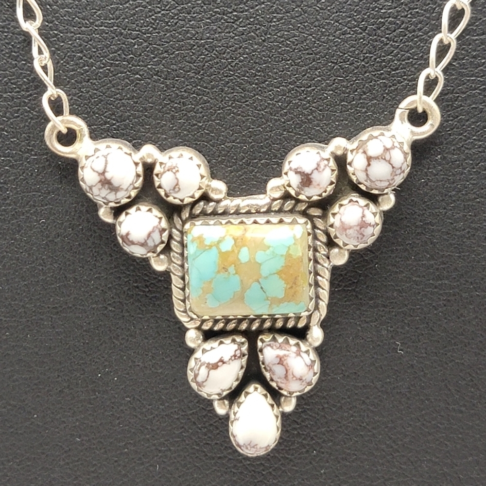 NEW Elegant Brushed Sterling Silver #8 and Wild Horse Turquoise Necklace 20"